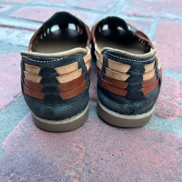 Woven Huarache Leather Sandals Size 6 Tan Black Brown Gold EUC - Picture 6 of 7